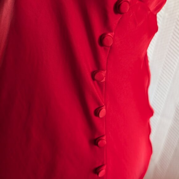 Zara red satin effect spaghetti strap midi slip dress slit buttons Size Medium - Picture 3 of 12
